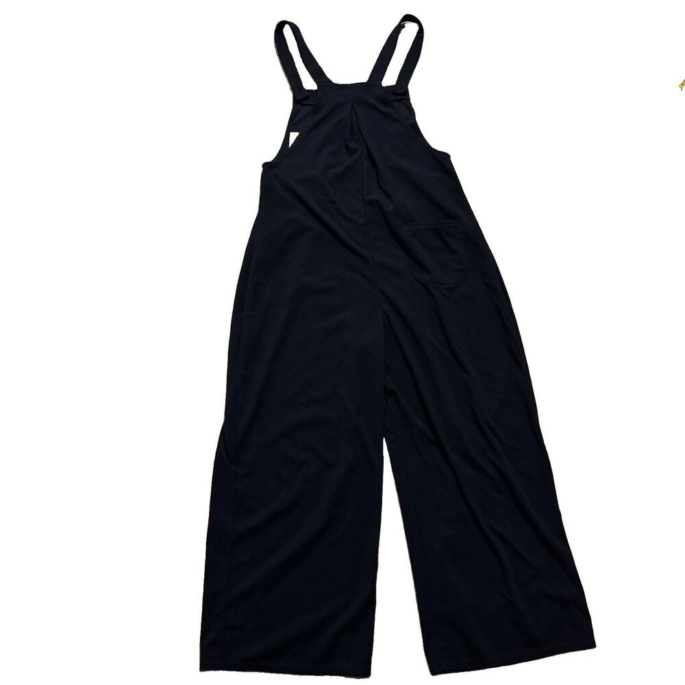 Halara Overalls Women’s Medium Black Wide Leg Pockets Adjustable Straps NWT - Picture 2 of 8